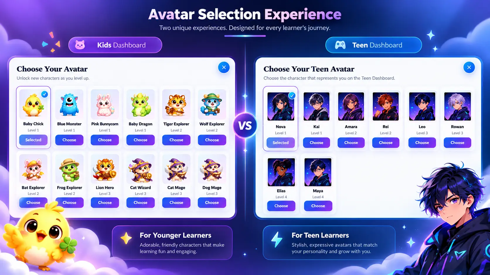New Grasp Kids and Teen avatar selection experiences